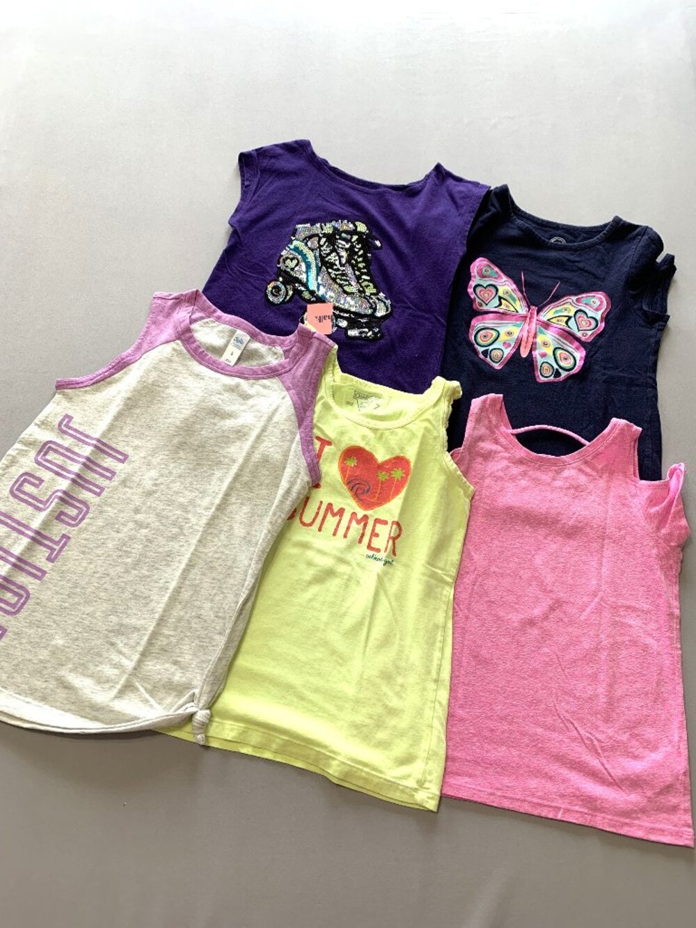 5 Girls T-Shirt Bundle Purple/Pink/Yellow Sequin Sleeveless Size 7/8
